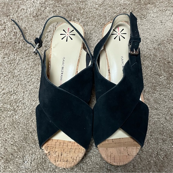 ISAAC MIZRAHI LIVE SLINGBACK CORK WEDGE SANDAL. STYLE-MADDIE. BLACK SUEDE. 11W - Picture 5 of 5